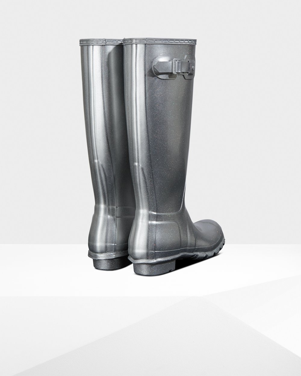 Womens Hunter Original Cosmic Glitter - Tall Rain Boots Silver - 1369-NKIZS